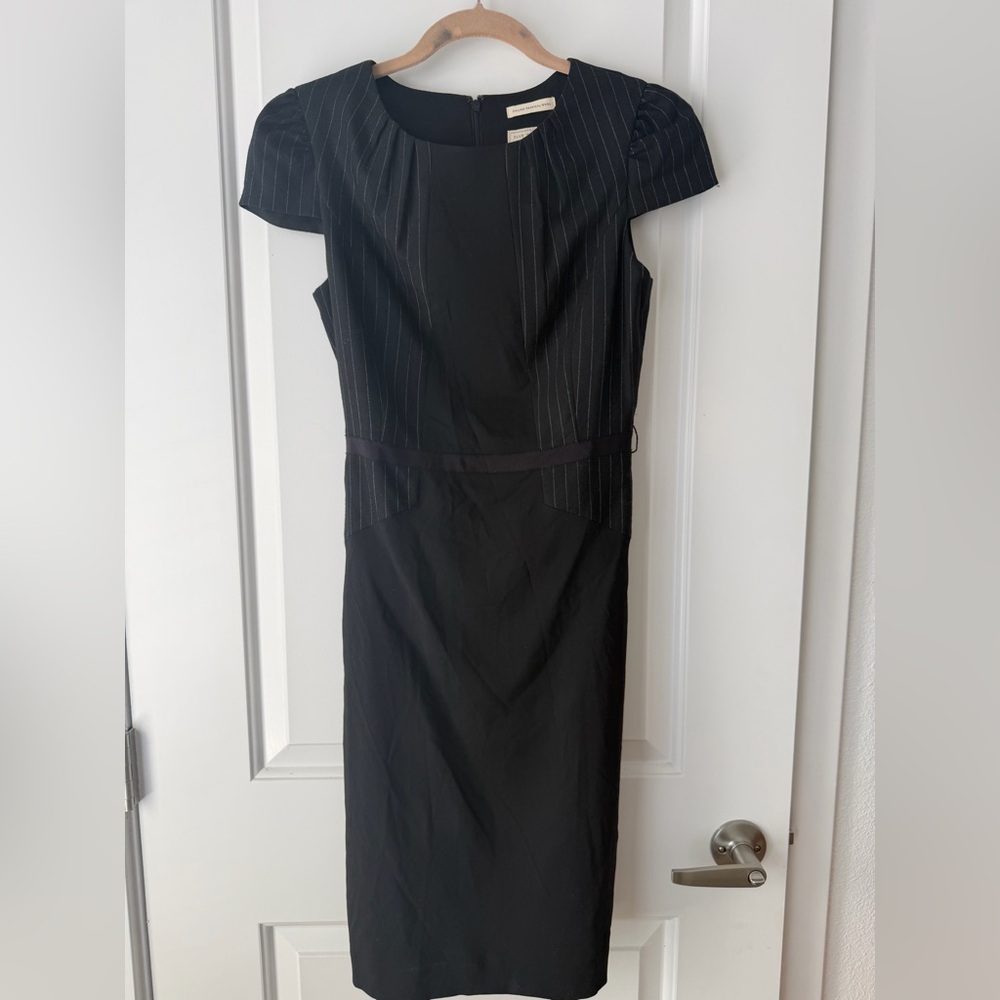 Club Monaco Black Pinstripe Cap Sleeve Sheath Dress